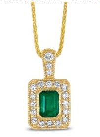 Step cut emerald and diamond pendant